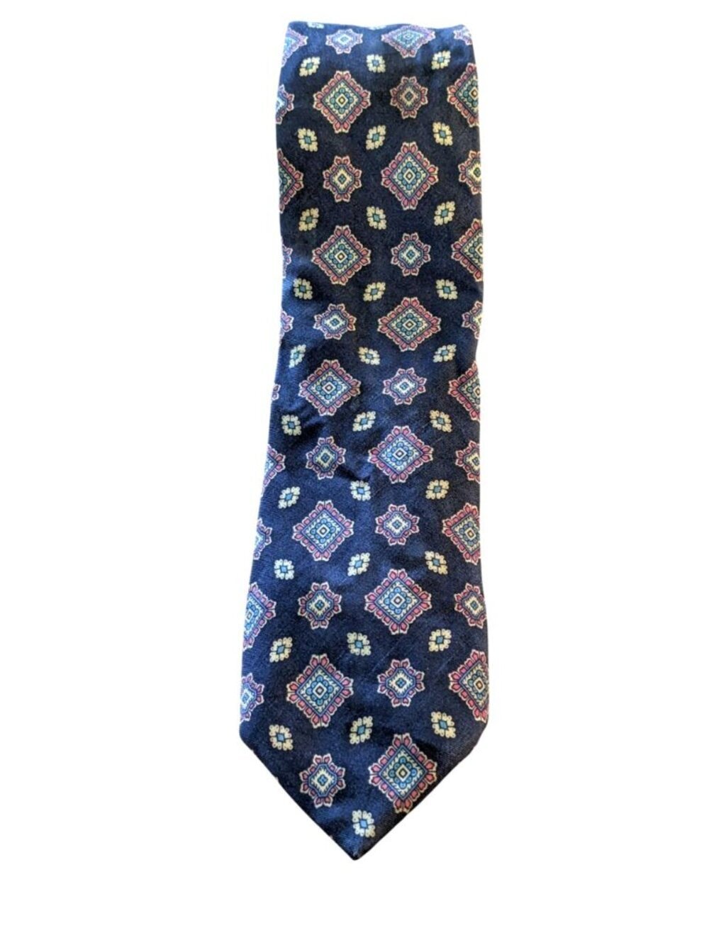 Lanvin Paris Silk Neck Tie Necktie Mens Geometric Floral Navy Blue Canada